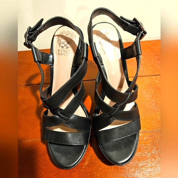 Vince Camuto Women's Cantara Platform Wedges Leather Sandal Black Size 8 - Picture 6 of 8